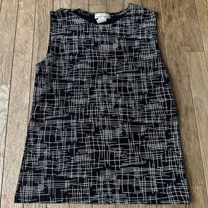 Susan‎ Lawrence Vintage 80s Sleeveless Blouse Size M Black White Geometric USA